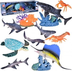 Ensemble de figurines animaux marins avec requins et coraux