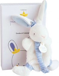 Coffret cadeau avec petit lapin et attache-sucette bleu 15 cm