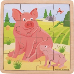 Puzzle en bois BIGJIGS TOYS – cochon et porcelet, 16 pièces