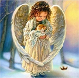 Mosaïque diamant - petit ange avec chaton