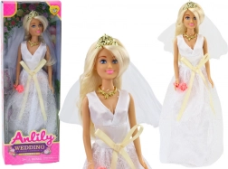 Poupée Anlily en robe de mariée avec bouquet de fleurs et couronne