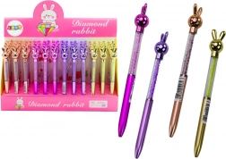 Stylo à bille avec petit lapin et cristaux, encre bleue 0,7 mm, assortiment de couleurs
