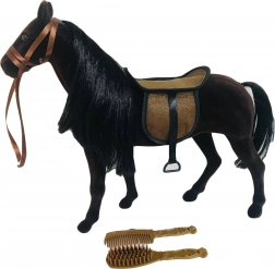 Cheval en peluche foncé 35 cm avec selle et brosses