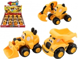 petite voiture de chantier en plastique pour tout-petits 9 cm, 3 modèles, roue libre, 12 pcs en boîte