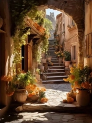 Peinture diamant ruelle décorée de fleurs 30 × 40 cm