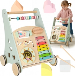 chariot de marche en bois pousse-pousse avec activités et boulier, bleu