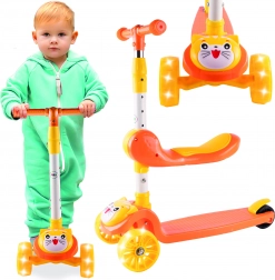 Trottinette à trois roues avec roues LED et siège – chaton, orange
