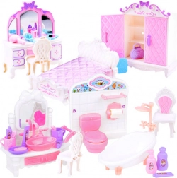 Set de meubles en plastique pour maison de poupée – chambre et salle de bain