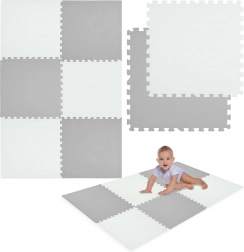 Tapis en mousse HUMBI 180 × 120 cm – grands puzzles étanches, 6 pcs, blanc/gris