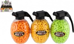 Billes en caoutchouc 6 mm pour pistolet, dans une boîte en forme de grenade (800 pièces, 3 couleurs)