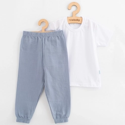 Ensemble enfant en coton t-shirt et pantalon en mousseline NEW BABY Kindergarten bleu-gris 98 (2–3 ans)