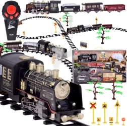 Grand train rétro avec locomotive télécommandée avec lumière et vapeur