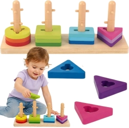 Jeu d’encastrement et d’enfilage en bois Tooky Toy avec formes géométriques