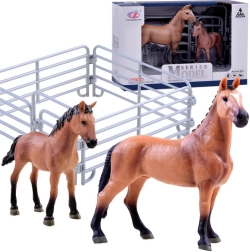 Ensemble de figurines de cheval et de poulain avec enclos – Marron – enclos sans portail