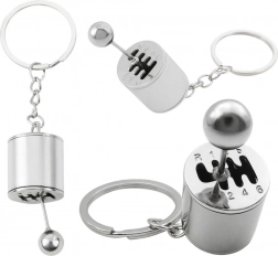 Porte-clés en métal en forme de boîte de vitesses, argenté