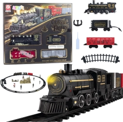 Set de train électrique avec locomotive à vapeur, wagons et rails avec lumière