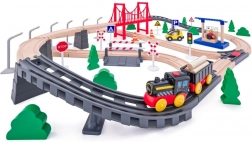 Circuit de train en bois avec locomotive à pile, 80 pièces