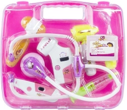 Ensemble médical pour enfants dans une valise avec stéthoscope rose
