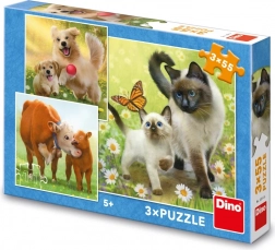 puzzle pour enfants famille d’animaux 3×55 pièces