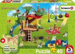 Puzzle SCHMIDT SCHLEICH chiots heureux, 40 pièces + figurine