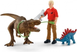 schleich dinosaurs attaque du tyrannosaure rex – set de jeu avec t-rex, stégosaure et explorateur