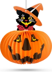 Lanterne en papier d'Halloween en forme de citrouille avec motif de chat – 1 pièce