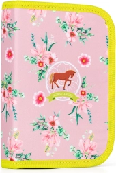 Trousse scolaire une seule couche motif cheval, 2 rabats – vide