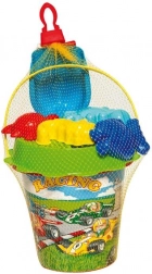Set de plage pour enfants 7 pièces en filet (seau, tamis, pelle, 4 moules)
