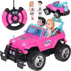 Voiture tout-terrain RC rose pour poupées avec 2 figurines