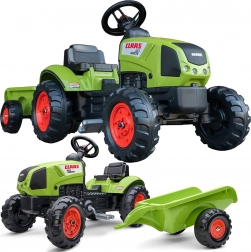 Falk tracteur Claas vert à pédales avec remorque et klaxon pour enfants à partir de 2 ans