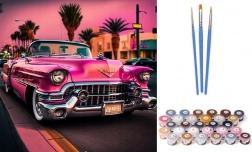 Peinture par numéros – Voiture de sport rose, toile 40x50 cm