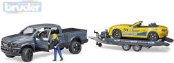 Véhicule tout-terrain RAM Bruder avec voiture de sport et figurine