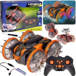 Voiture RC cascadeuse amphibie 2‑en‑1 – roule sur terre et sur l’eau, roues LED