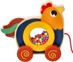Jouet à tirer en bois Coq Cocorico