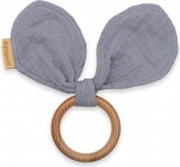Anneau de dentition en bois avec oreilles en mousseline New Baby, gris