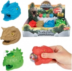 Tête de dinosaure anti-stress à presser 8 cm, 4 modèles, boîte de 12