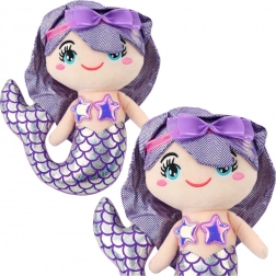 Sirène en peluche avec queue holographique violette 25 cm