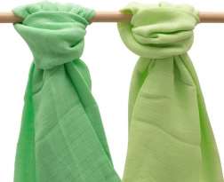 Langes en mousseline de coton NEW BABY 70 × 80 cm – lot de 2 pièces, vert clair et vert foncé