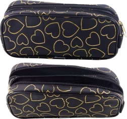 Trousse noire à petits cœurs dorés, deux compartiments