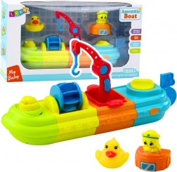 Jouet de bain Bateau avec des éléments colorés, Grue, Crochet, Canard et Tortue