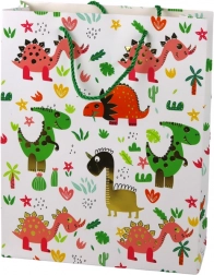 Sac cadeau en papier dinosaures colorés et palmiers 32 × 26 × 10 cm