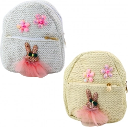 Petit sac à dos enfant avec broderie Lapin en robe Fleurs