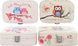 Boîte à bijoux avec motif de petite chouette et miroir