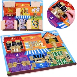 Planche sensorielle en bois à verrous et chiffres