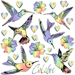 Images thermocollantes colibris arc-en-ciel – petite planche 15 × 21 cm