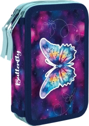 Trousse scolaire à deux étages avec motif papillon, vide