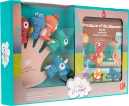 Coffret de 5 marionnettes dinosaures en caoutchouc pour doigts avec livre souple, 3+, imperméable
