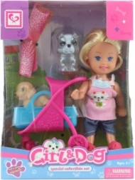 Poupée avec poussette pour animaux de compagnie