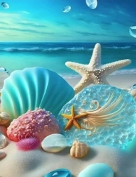 Peinture diamant étoile de mer et coquillages 30 × 40 cm