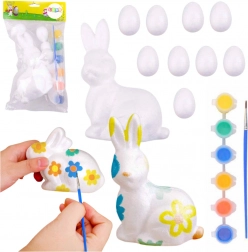 Coffret de Pâques œufs en polystyrène et figurine de lapin avec peintures